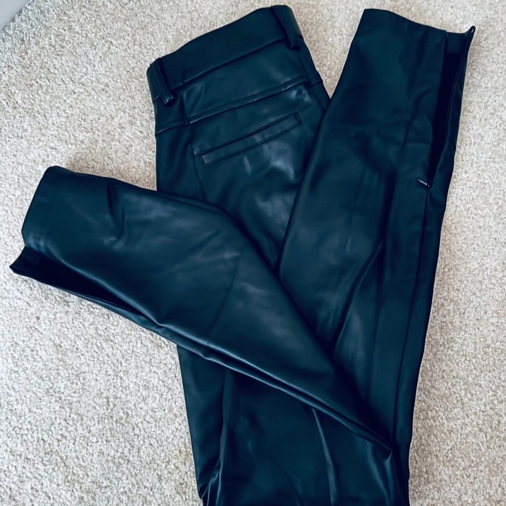 Zara Leather Ankle Zipper Pants, NEW